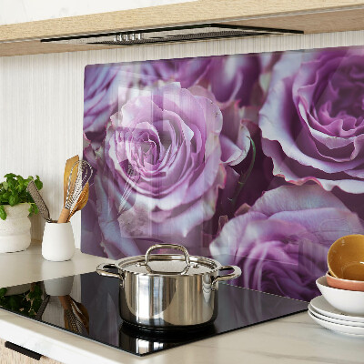 Tagliere in vetro temperato con motivo di rose nei toni del viola