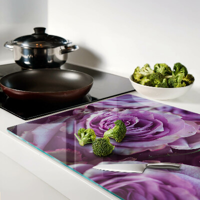 Tagliere in vetro temperato con motivo di rose nei toni del viola