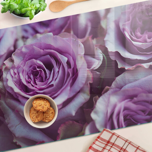 Tagliere in vetro temperato con motivo di rose nei toni del viola