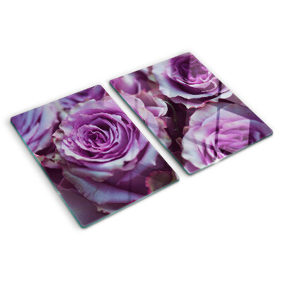 Tagliere in vetro temperato con motivo di rose nei toni del viola