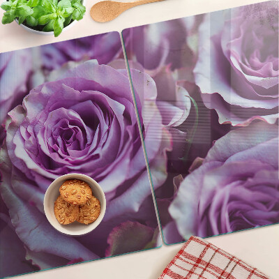 Tagliere in vetro temperato con motivo di rose nei toni del viola