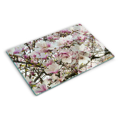 Tagliere in vetro temperato con stampa a motivo fiori di magnolia