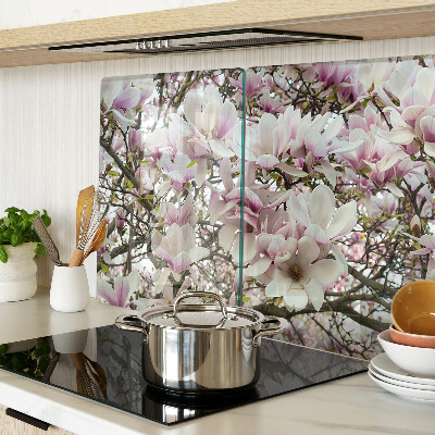 Tagliere in vetro temperato con stampa a motivo fiori di magnolia