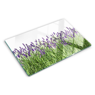 Tagliere in vetro con stampa di un campo di lavanda al sole