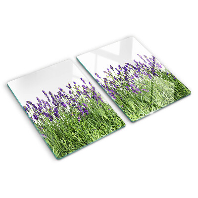 Tagliere in vetro con stampa di un campo di lavanda al sole