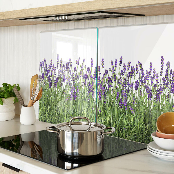 Tagliere in vetro con stampa di un campo di lavanda al sole