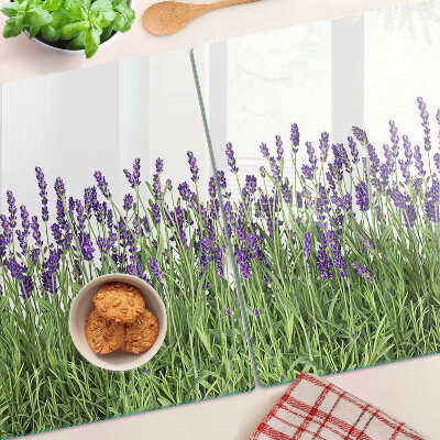 Tagliere in vetro con stampa di un campo di lavanda al sole