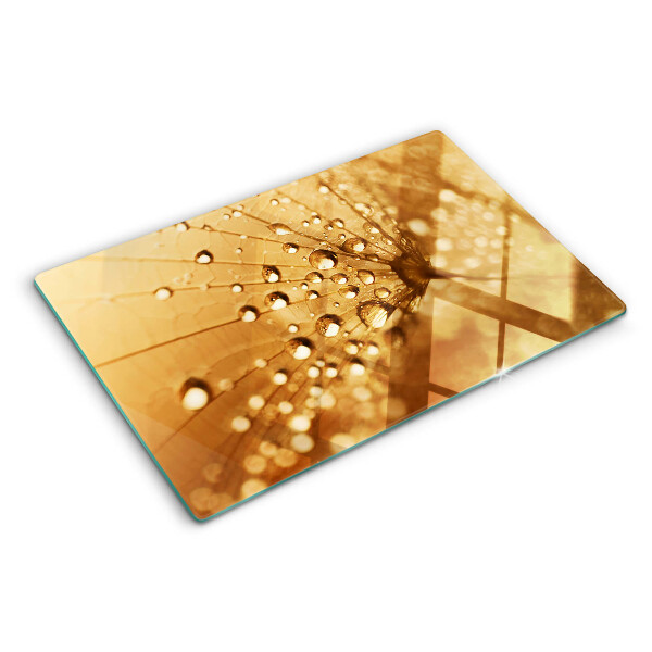 Tagliere in vetro temperato con motivo di gocce d'acqua sul soffione (dente di leone)