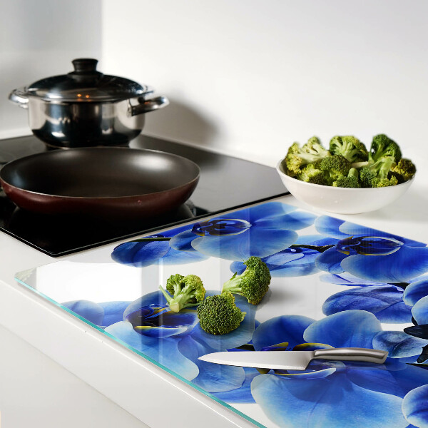 Tagliere in vetro temperato con motivo di orchidee blu