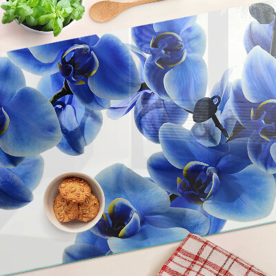Tagliere in vetro temperato con motivo di orchidee blu