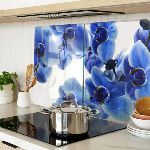 Tagliere in vetro temperato con motivo di orchidee blu
