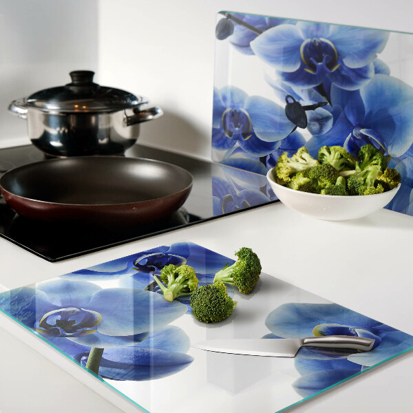 Tagliere in vetro temperato con motivo di orchidee blu