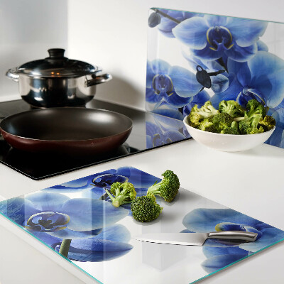 Tagliere in vetro temperato con motivo di orchidee blu