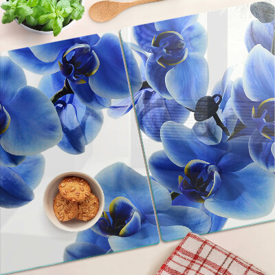 Tagliere in vetro temperato con motivo di orchidee blu