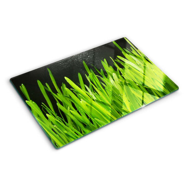 Tagliere in vetro temperato Erba verde con gocce d'acqua