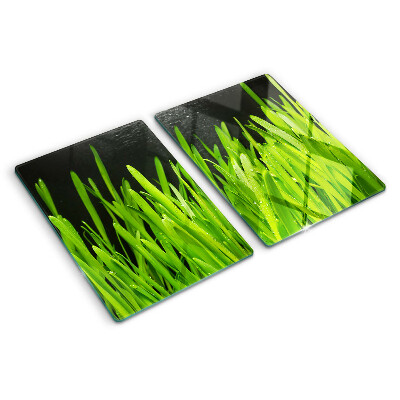 Tagliere in vetro temperato Erba verde con gocce d'acqua