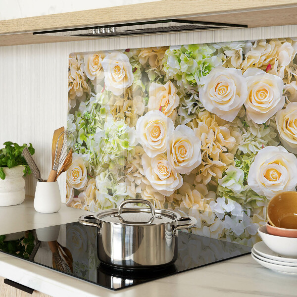 Tagliere in vetro con decorazione a fiori nei toni pastello