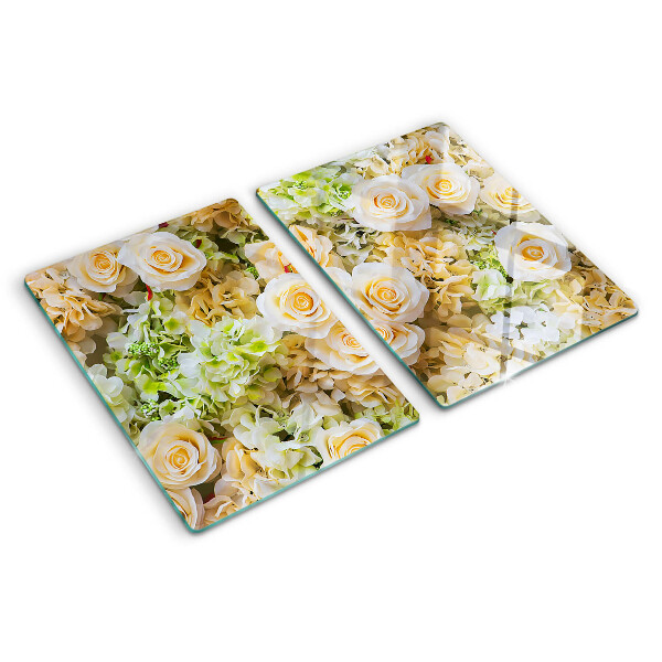 Tagliere in vetro con decorazione a fiori nei toni pastello