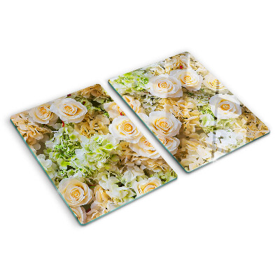 Tagliere in vetro con decorazione a fiori nei toni pastello