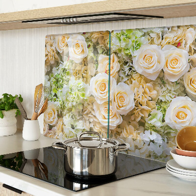 Tagliere in vetro con decorazione a fiori nei toni pastello