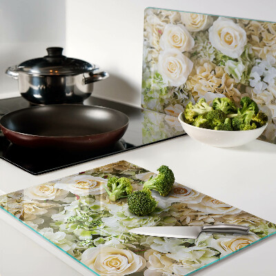 Tagliere in vetro con decorazione a fiori nei toni pastello