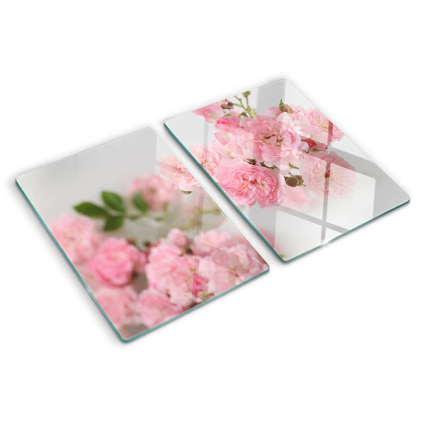 Tagliere in vetro con decorazione di fiori rosa in vaso