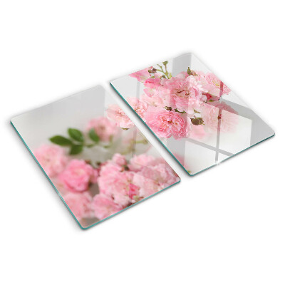 Tagliere in vetro con decorazione di fiori rosa in vaso