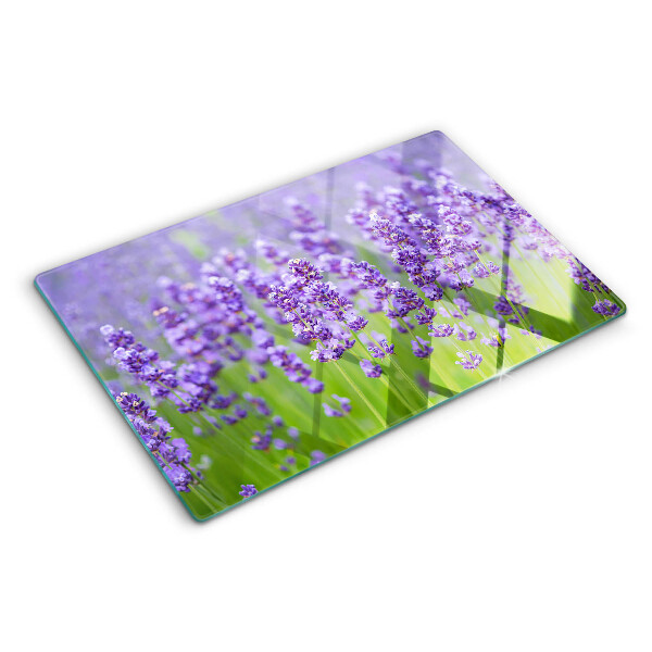 Tagliere in vetro temperato con stampa a tema campo di lavanda