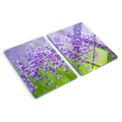 Tagliere in vetro temperato con stampa a tema campo di lavanda