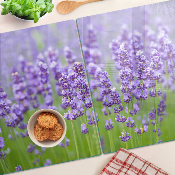 Tagliere in vetro temperato con stampa a tema campo di lavanda