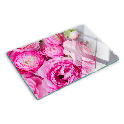 Tagliere in vetro temperato con motivo di fiori rosa a forma di bouquet
