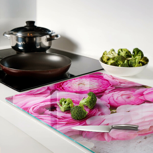 Tagliere in vetro temperato con motivo di fiori rosa a forma di bouquet