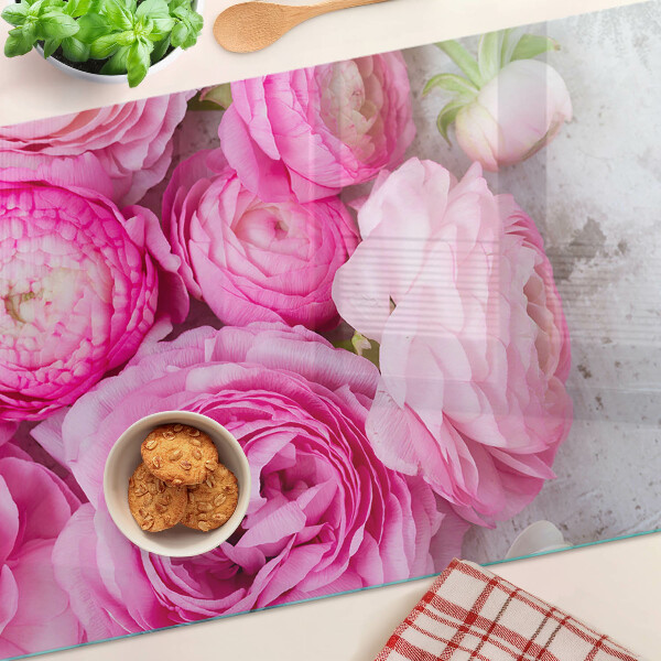 Tagliere in vetro temperato con motivo di fiori rosa a forma di bouquet