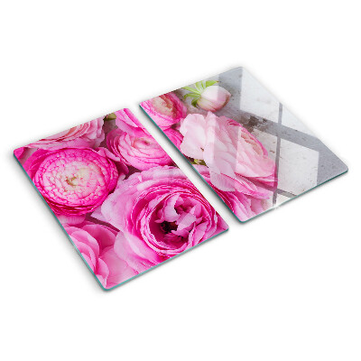 Tagliere in vetro temperato con motivo di fiori rosa a forma di bouquet