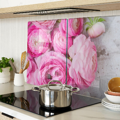 Tagliere in vetro temperato con motivo di fiori rosa a forma di bouquet