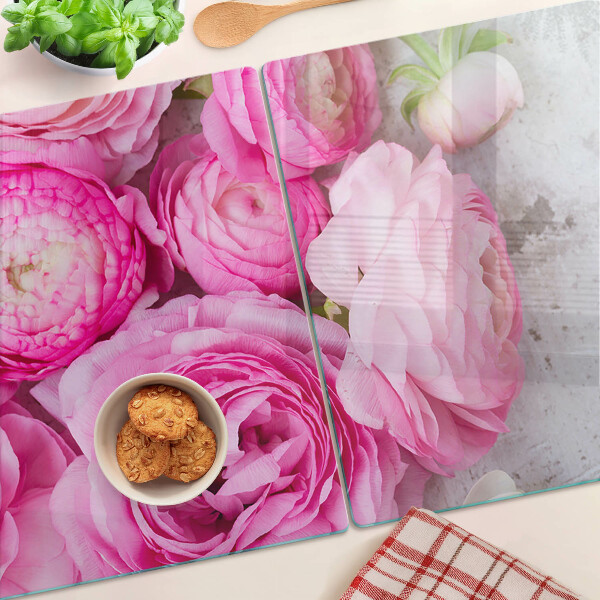 Tagliere in vetro temperato con motivo di fiori rosa a forma di bouquet
