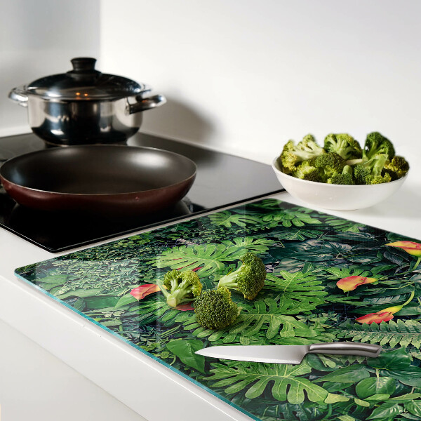 Tagliere in vetro temperato con motivo Giungla tropicale con fiori