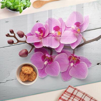 Tagliere in vetro temperato Orchidee su sfondo bianco