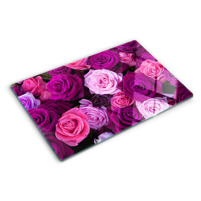 Tagliere in vetro temperato con motivo di rose nei toni del rosa