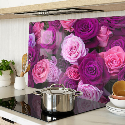 Tagliere in vetro temperato con motivo di rose nei toni del rosa