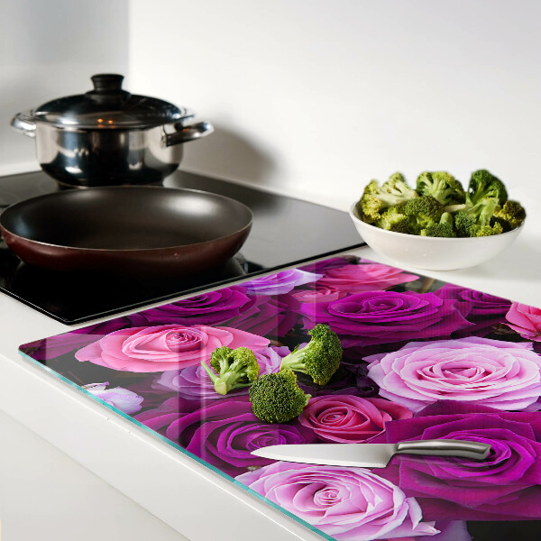 Tagliere in vetro temperato con motivo di rose nei toni del rosa