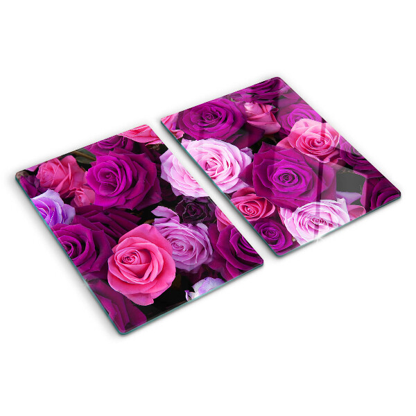 Tagliere in vetro temperato con motivo di rose nei toni del rosa