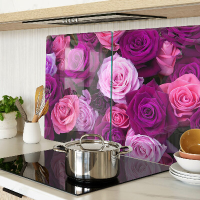 Tagliere in vetro temperato con motivo di rose nei toni del rosa