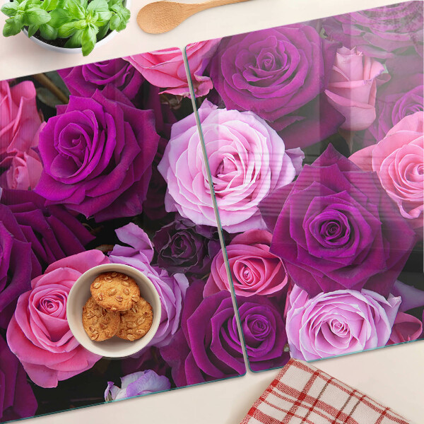 Tagliere in vetro temperato con motivo di rose nei toni del rosa