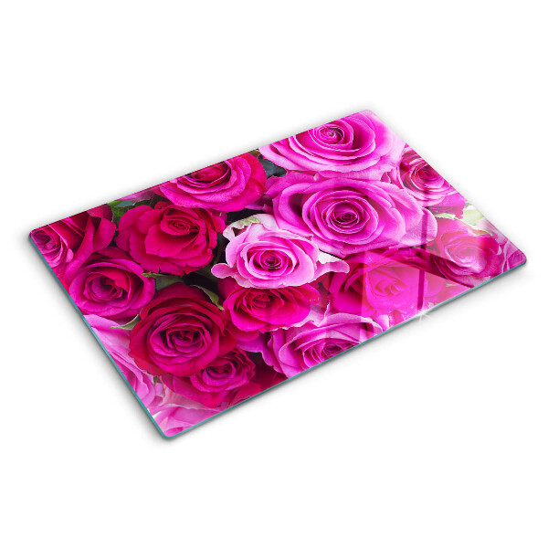 Tagliere in vetro con motivo di rose nei toni del rosa