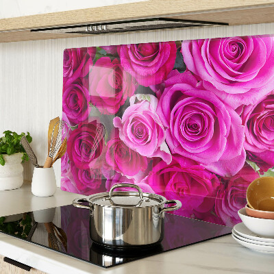 Tagliere in vetro con motivo di rose nei toni del rosa