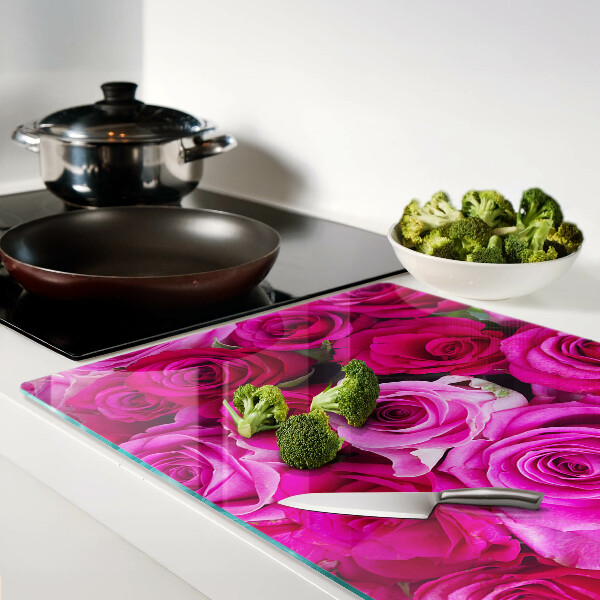 Tagliere in vetro con motivo di rose nei toni del rosa