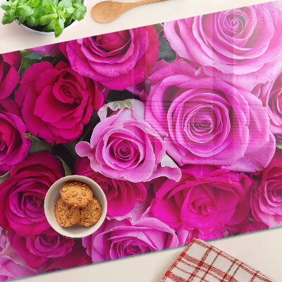 Tagliere in vetro con motivo di rose nei toni del rosa