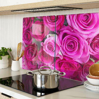 Tagliere in vetro con motivo di rose nei toni del rosa