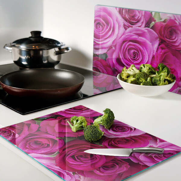 Tagliere in vetro con motivo di rose nei toni del rosa